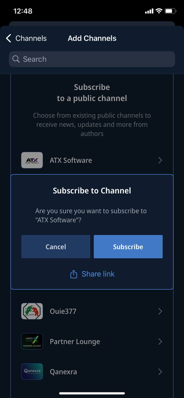 Channel subscription mobile