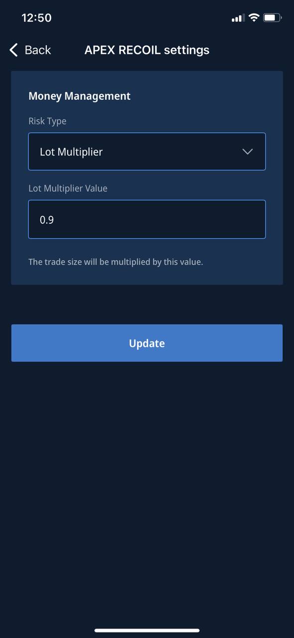 Risk settings mobile