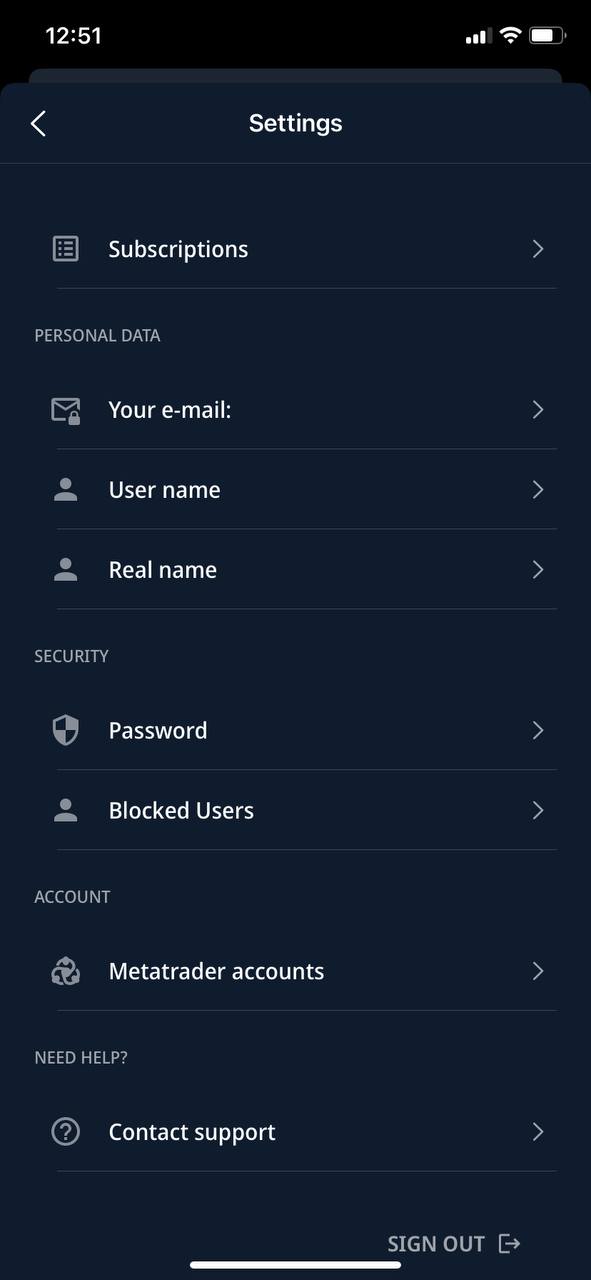 Settings mobile