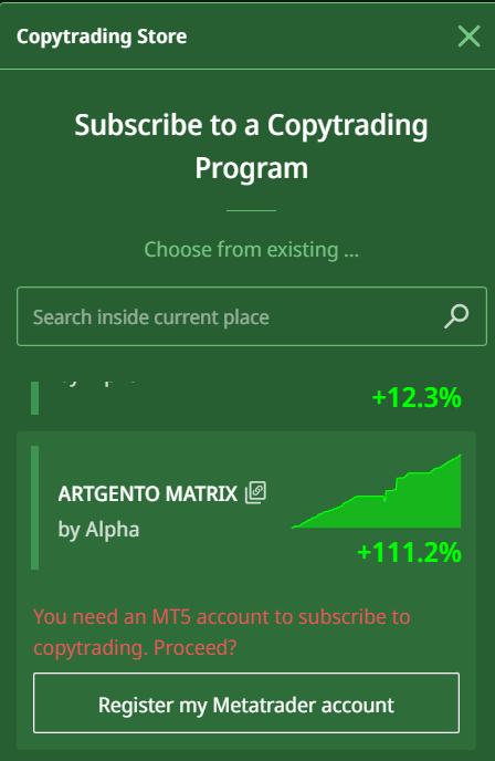 MT account in store